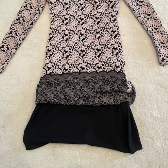 Alice + Olivia Backless Long Sleeve Black and Cream Lace Dress– Sz 4 - Picture 12 of 15